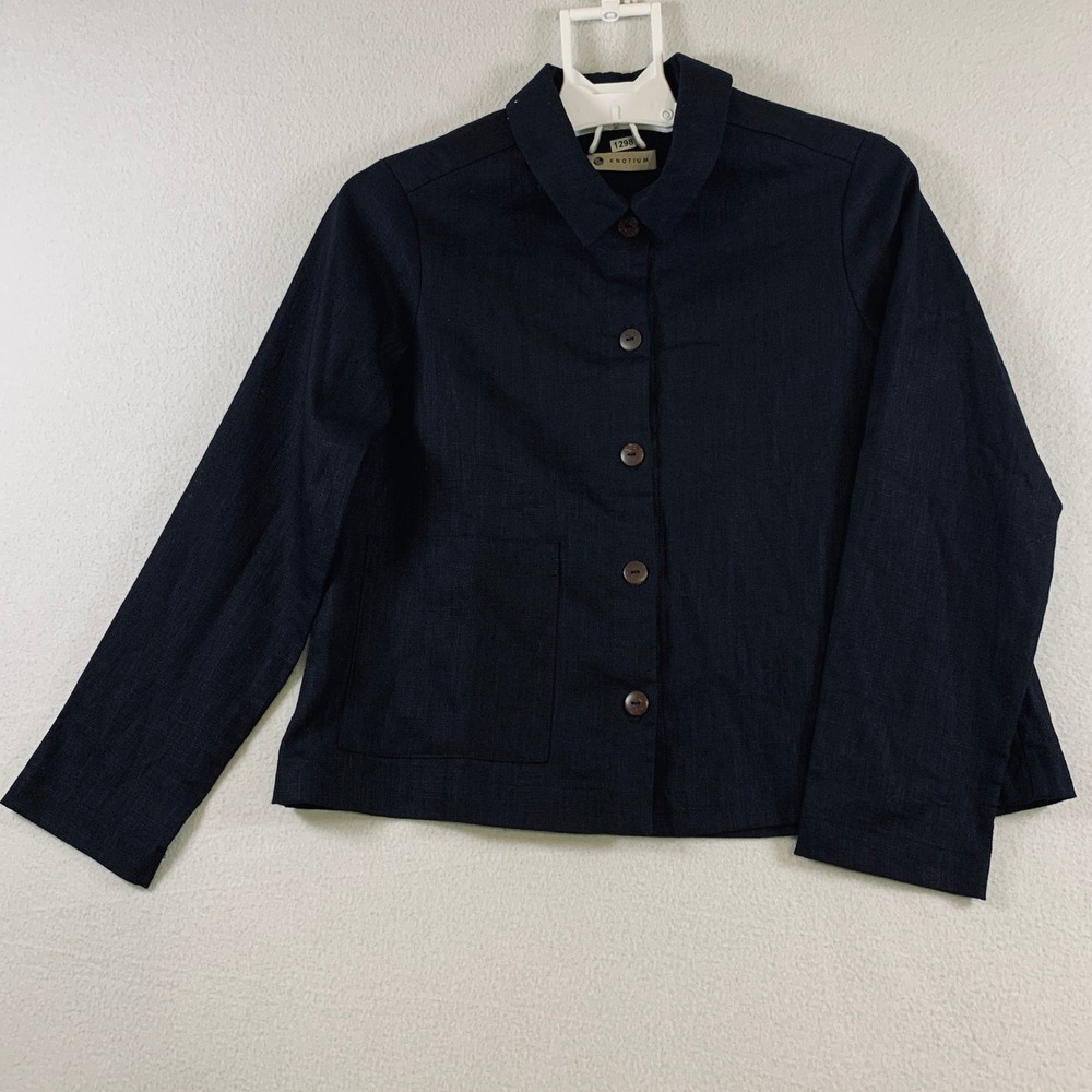 Knotium Women's Size XS Black Cropped Button Down Linen Cardigan Blazer Jacket